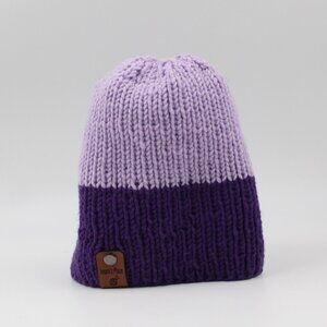 Handmade Hand Knit Lavender and Mauve Purple Ribbed Knit Toque Beanie for Kids